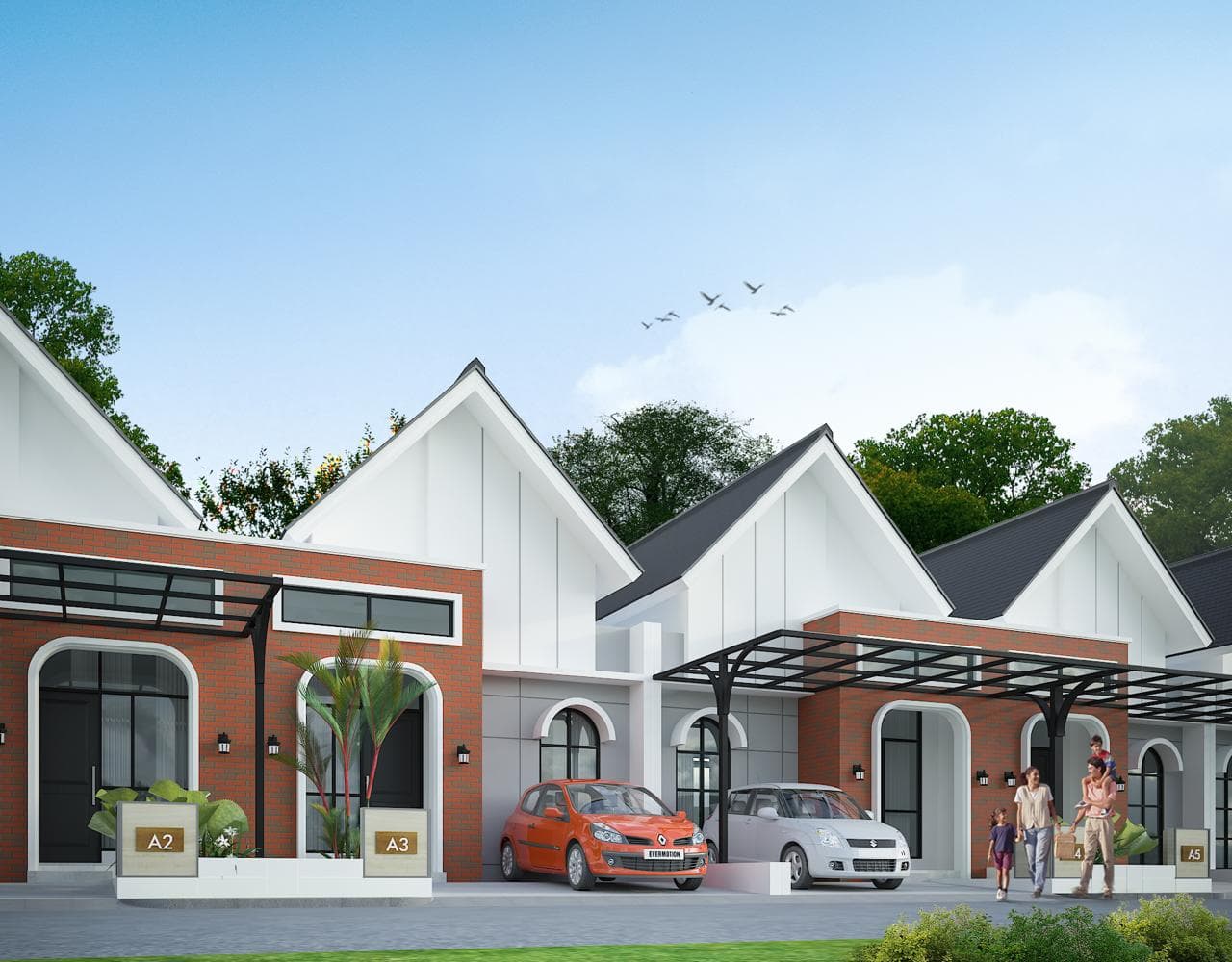 Rumah fasad bata merah dan putih