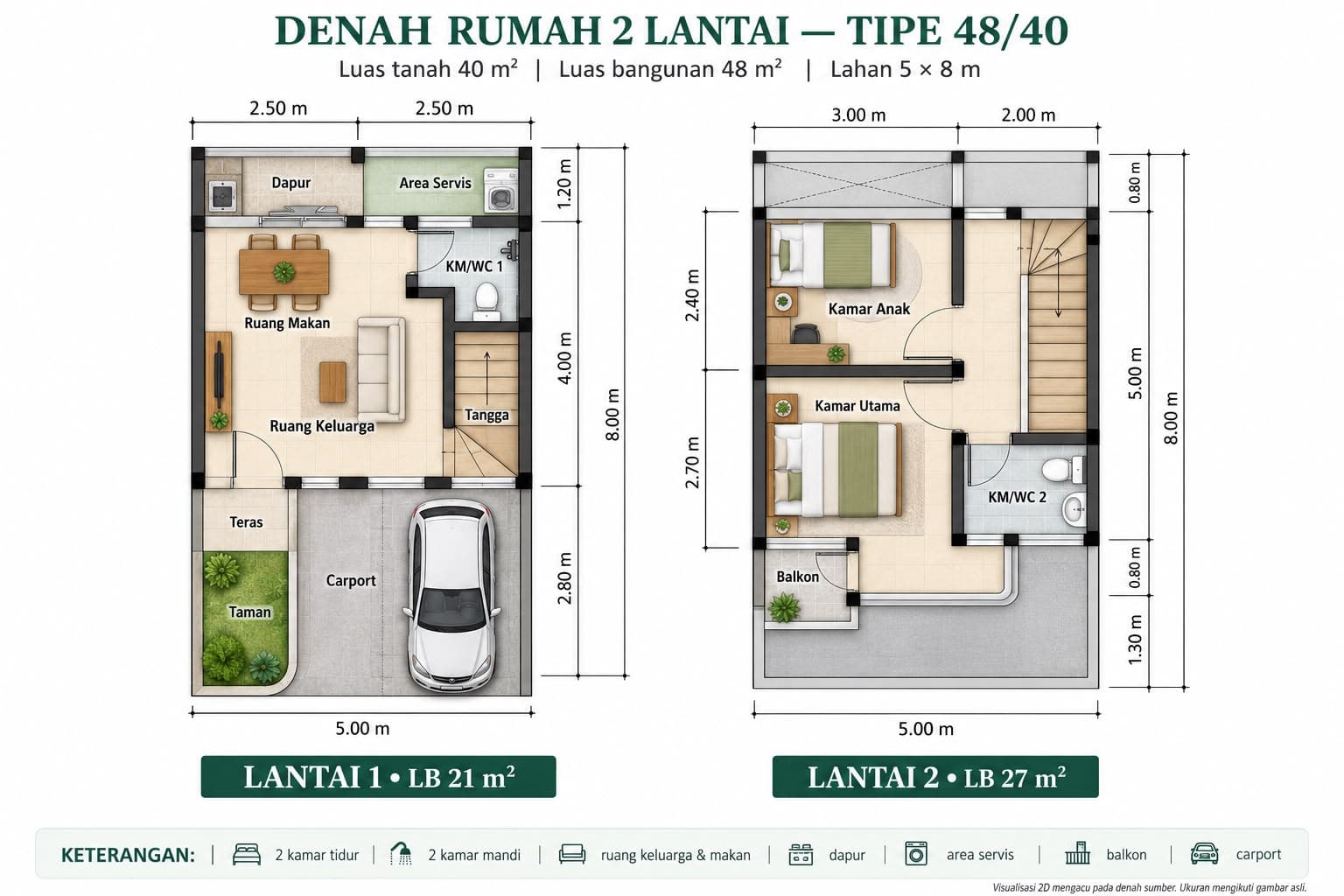 Floor plan of the two-storey Elaris Standard 48/40: ground and upper floors