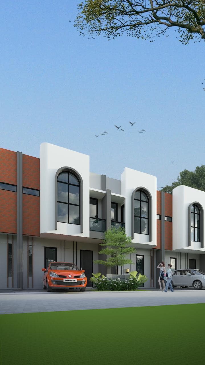 Deretan rumah compact Elaris dengan taman depan